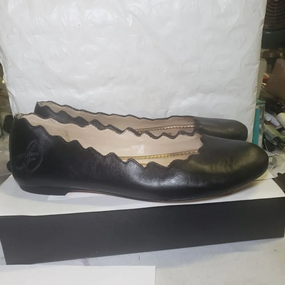Sam Edelman Francis Scalloped Ballet Flats Sz 6.5W Black #B1